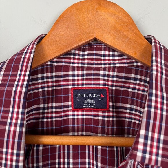 UNTUCkit Wrinkle Free Red Multicolor Plaid Flannel Button Down Shirt Men's L - Picture 4 of 6